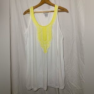Faded Glory White Tank Top with Yellow Detail
